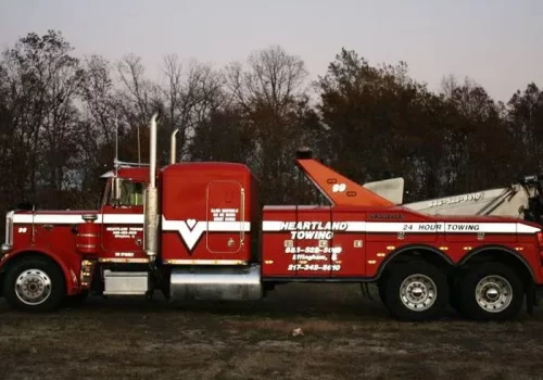 A red wrecker truck ready to offer Towing Service near Springfield IL