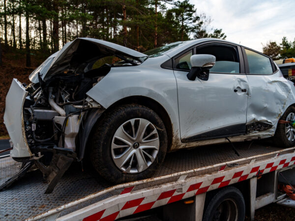 A wrecked car is picked up by one of the tow trucks Vandalia IL residents rely on